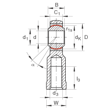 桿端軸承 GIKPR16-PW, 根據 DIN ISO 12 240-4 標準，帶右旋小螺距內螺紋，需維護