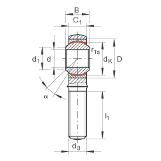 桿端軸承 GAKL20-PW, 根據(jù) DIN ISO 12 240-4 標(biāo)準(zhǔn)，帶左旋外螺紋，需維護