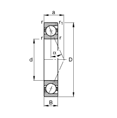 主軸軸承 B7207-E-T-P4S, 調節，成對或單元安裝，接觸角 α = 25°，限制公差
