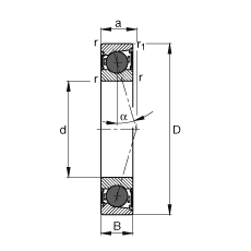 主軸軸承 HCB7205-C-2RSD-T-P4S, 調節，成對或單元安裝，接觸角 α = 15°，陶瓷球，兩側唇密封，非接觸，限制公差