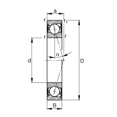 主軸軸承 B7207-C-2RSD-T-P4S, 調(diào)節(jié)，成對(duì)安裝，接觸角 α = 15°，兩側(cè)唇密封，非接觸，加嚴(yán)公差