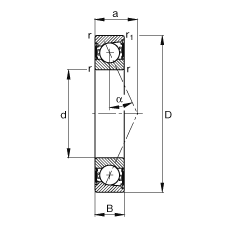 主軸軸承 B7207-E-2RSD-T-P4S, 調節，成對安裝，接觸角 α = 25°，兩側唇密封，非接觸，限制公差