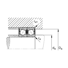 主軸軸承 B7207-E-2RSD-T-P4S, 調節，成對安裝，接觸角 α = 25°，兩側唇密封，非接觸，限制公差
